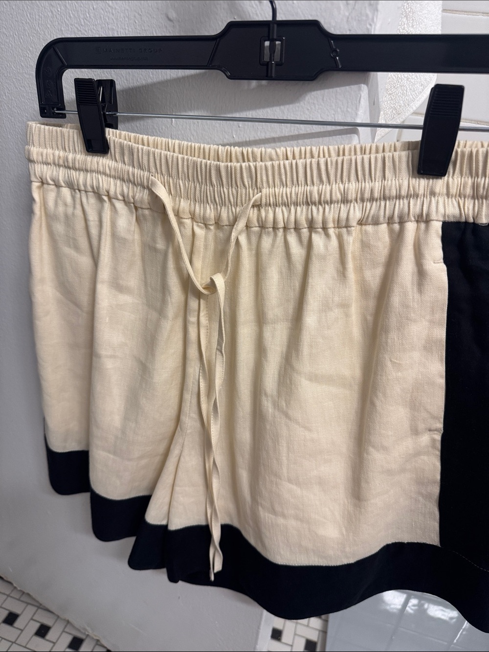Sandro Cream Drawstring Skort with Black Trim